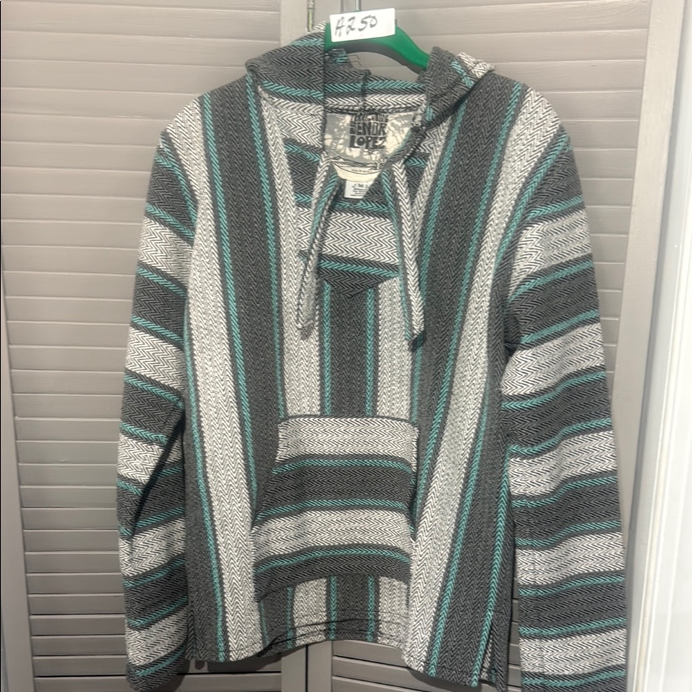 Vintage Striped Baja Hoodie with Teal Accents
